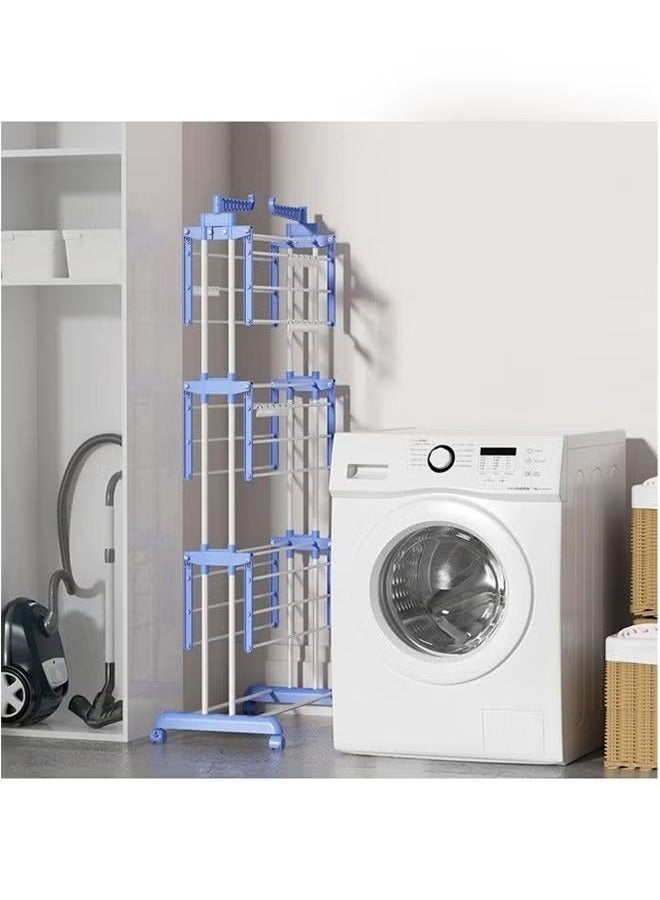 BLOOMING TIME 3 Layer Folding Drying Rack, Can Be Stored And Stored, Multi Function Drying Rack Blue  - Image 5