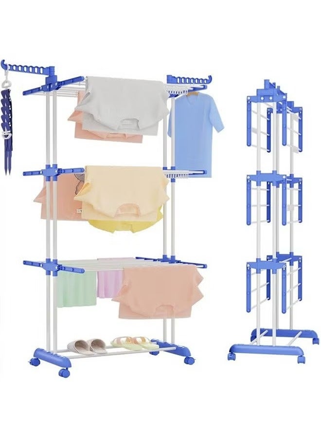 BLOOMING TIME 3 Layer Folding Drying Rack, Can Be Stored And Stored, Multi Function Drying Rack Blue  - Image 1
