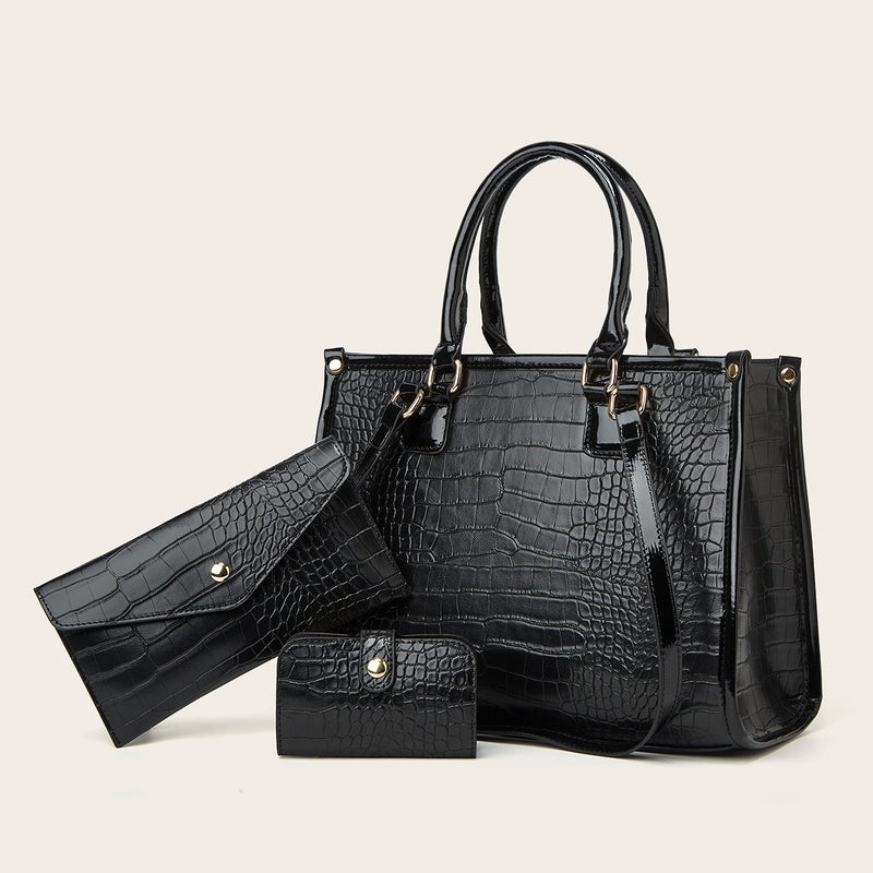 Fashion Joker Crocodile Pattern Three-Piece Set Shoulder Crossbody Bag - Image 2