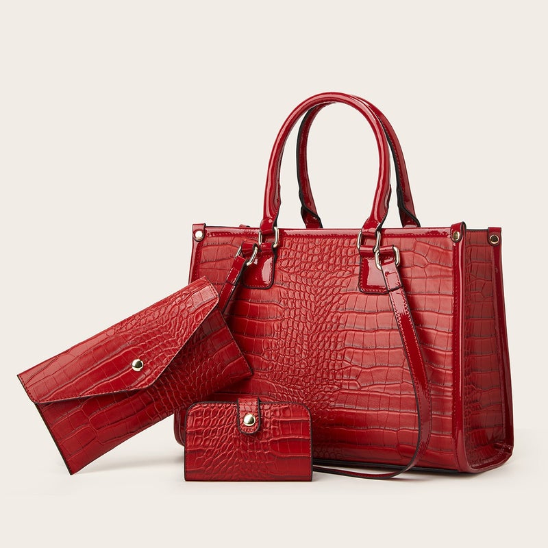 Fashion Joker Crocodile Pattern Three-Piece Set Shoulder Crossbody Bag - Image 4