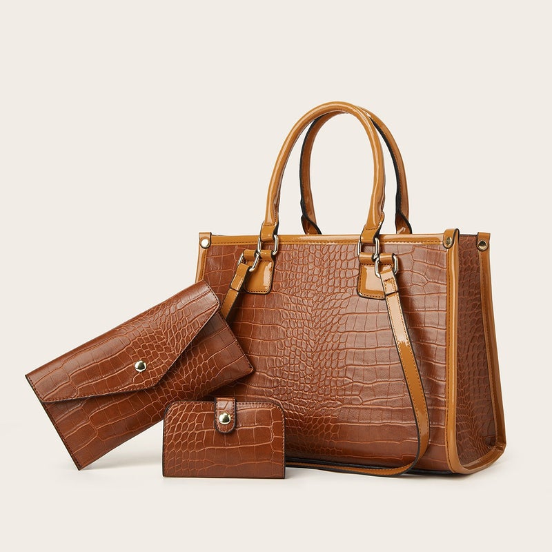 Fashion Joker Crocodile Pattern Three-Piece Set Shoulder Crossbody Bag - Image 1