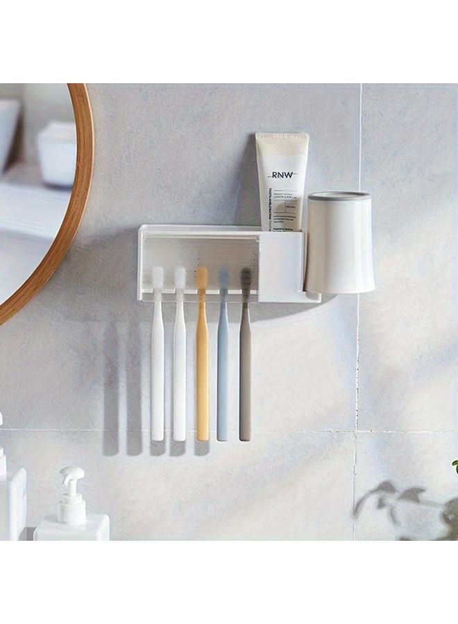 White Minimalist Japanese Toothbrush Holder Dustproof For 5 Brushes Razor Cup - Image 2