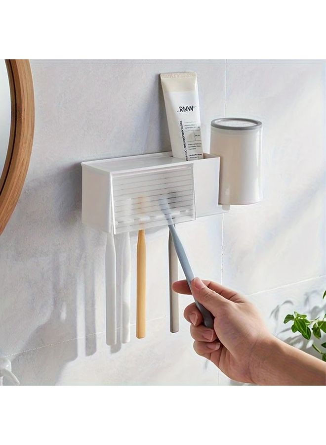 White Minimalist Japanese Toothbrush Holder Dustproof For 5 Brushes Razor Cup - Image 5