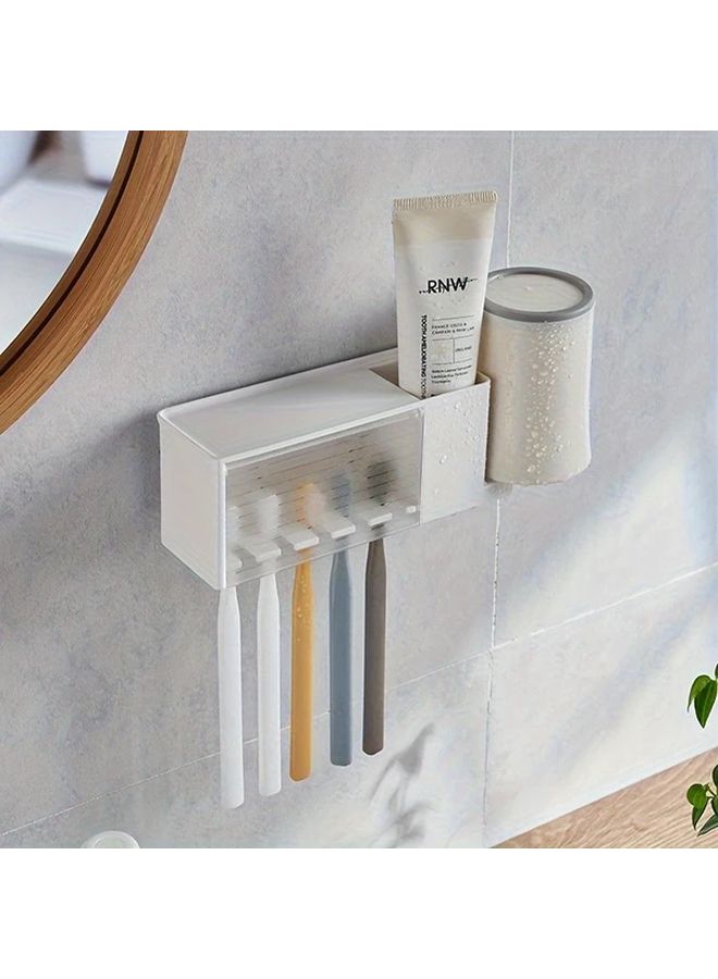 White Minimalist Japanese Toothbrush Holder Dustproof For 5 Brushes Razor Cup - Image 1