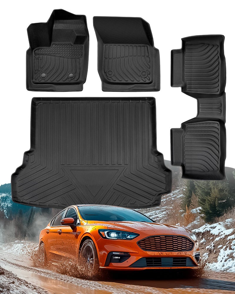 DrCarNow Car Floor Mats for Ford Fusion with Cargo Liner 2020 2019 2018 2017 Not Hybrid All Weather AntiSlip Trunk Cargo Carpet Custom Fit for Fusion Accessories 20172020 Full Set 4Piece Black - Image 3