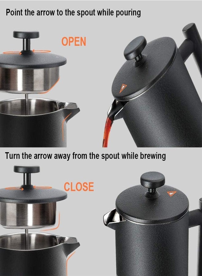 Secura French Press Coffee Maker, 304 Grade Stainless Steel Insulated Coffee Press with 2 Extra Screens, 34oz (1 Litre), Black - Image 5