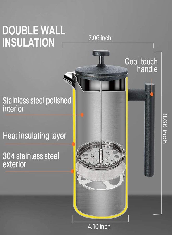Secura French Press Coffee Maker, 304 Grade Stainless Steel Insulated Coffee Press with 2 Extra Screens, 34oz (1 Litre), Black - Image 4