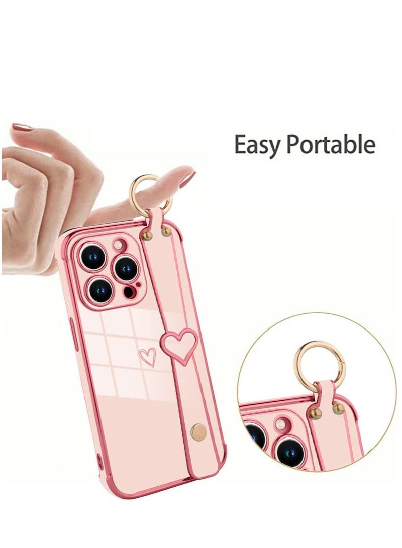 كاست ويف جراب وردي لهاتف iPhone 14 Pro Max مع قوس بحزام إصبع لطيف بتصميم قلب لامع وغطاء واقٍ رفيع مقاوم للصدمات لهاتف iPhone 14 Pro Max وردي - Image 3