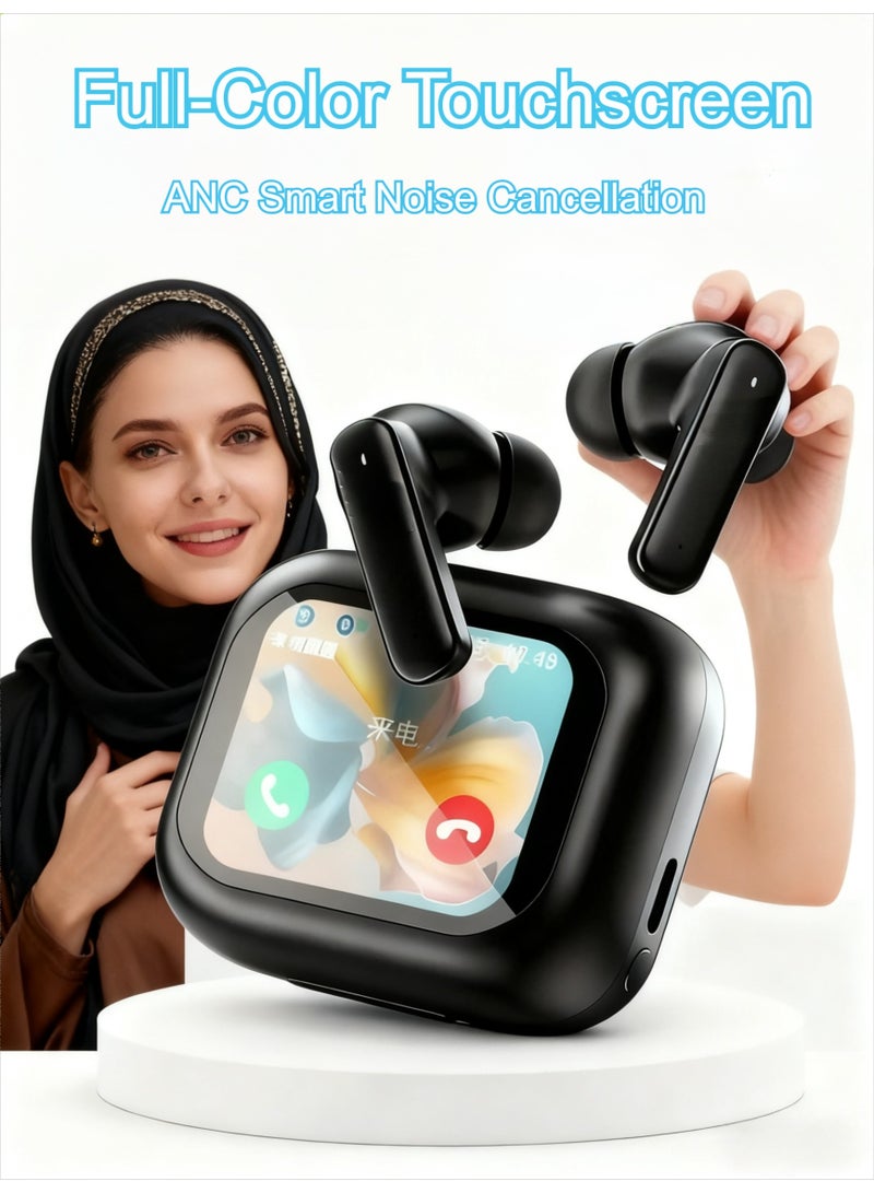 Wireless Earbuds Bluetooth 5.4 Touch Screen Earbuds, Call ENC Noise Active Noise Cancellation, In-Ear Headphones USB Charging Case Earbuds for iOS/Android, Waterproof IPX5, Black - Image 1
