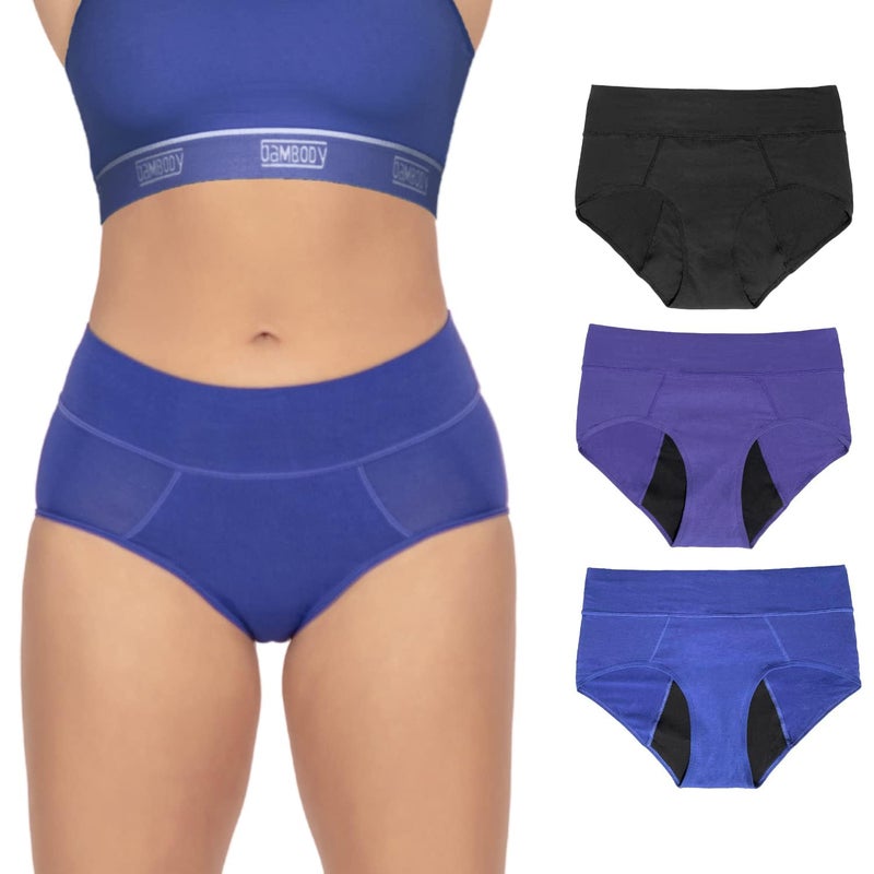 Bambody Absorbent Panties PostPartum Period Underwear for Women and Teens Leakproof Soft Comfortable Breathable 3XLarge 3 Pack Black Dark Blue Purple