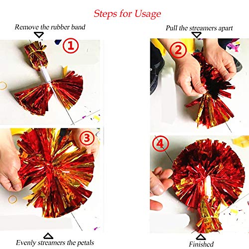 CREATIEE-PRO 4Pcs Metallic Cheerleading Pom Poms, 2 Pair Cheerleader Cheering Squad Pompoms for School Sports Dance Games Team Spirit Cheer - Image 5