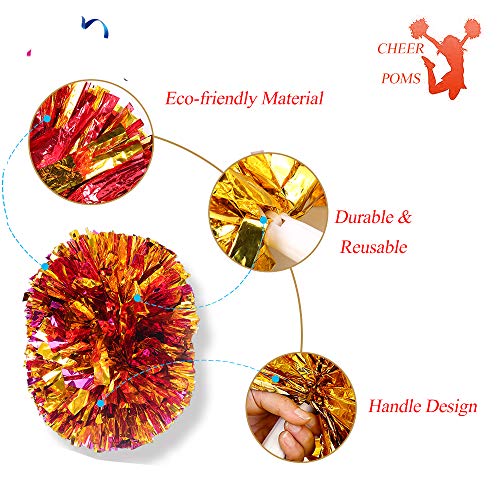 CREATIEE-PRO 4Pcs Metallic Cheerleading Pom Poms, 2 Pair Cheerleader Cheering Squad Pompoms for School Sports Dance Games Team Spirit Cheer - Image 2