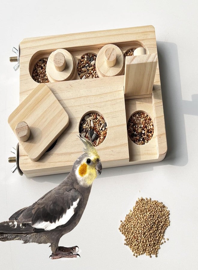 FlidRunest Wooden Bird Foraging Puzzle Toys for Parrots, Parakeet, Cockatiel, Sun Conures - Birds Interactive Mental Enrichment Toy, B ird Seed Slow Feeder Toy for Cage - Image 1