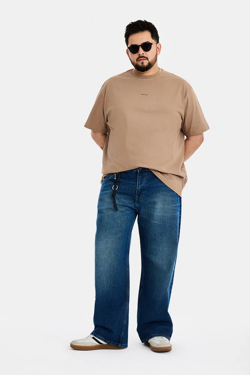 سنيتش Tan Logo Half Sleeve Oversized Plus Size T-Shirt