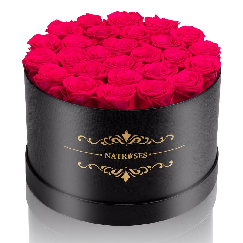NATROSES 27 Piece Forever Preserved Roses in a Box Preserved Flowers for Delivery Birthday Flowers Gifts for Mothers Day Hot Pink