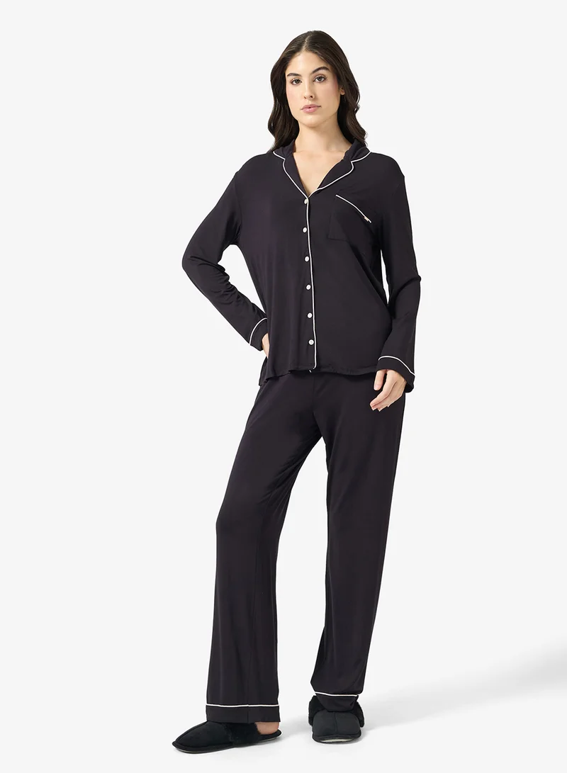 Dorina  Piping detailed top & Pyjama set for Women | Best Price UAE