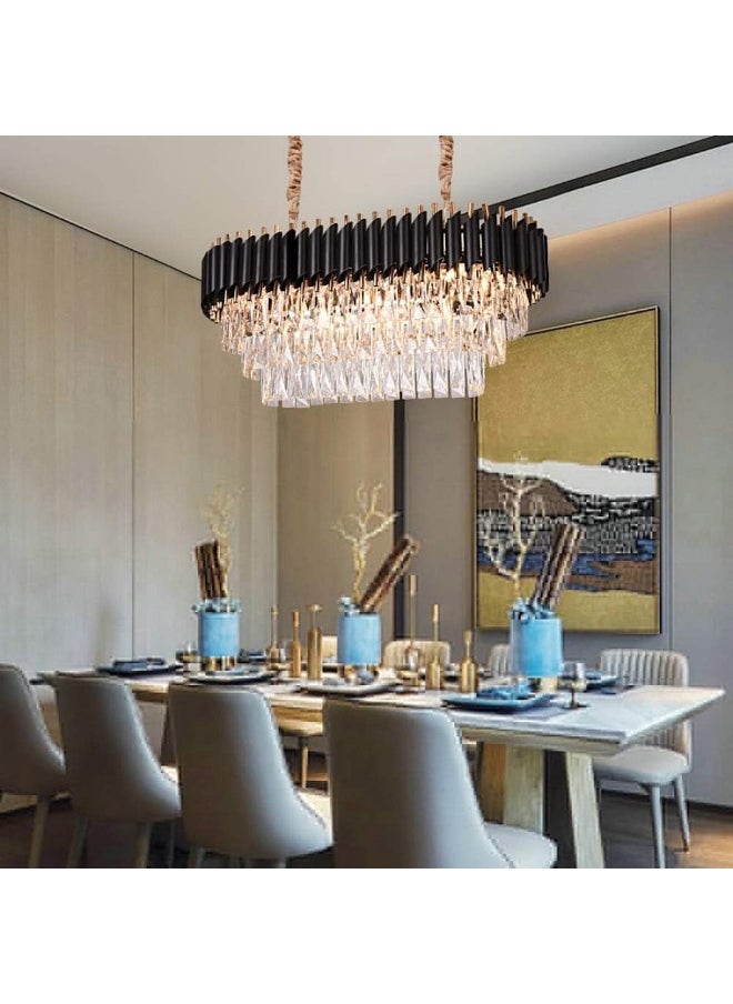 Generic - Nsxby Adjustable Ceiling Chandelier Light Fixture For Dining Rooms Living Room Black Gold During Lighting, Modern During Lamp, E14 Crystal Chandeliers Lighting-Black And Gold 长款75*35Cm - Image 1