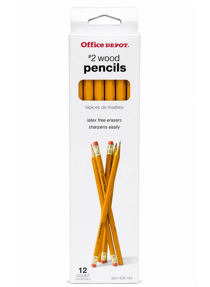 أقلام رصاص خشبية من Office Depot (درجة HB)، مزودة بممحاة خالية من اللاتكس، سهلة البري، عبوة من 12 قلمًا. - Image 1