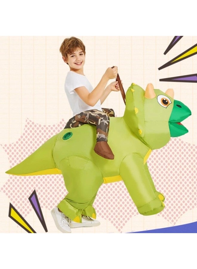 Children's Funny Costume Funny Parent-Child Cartoon Animal Mount Pants Dinosaur Triceratops Inflatable Year Gift-Color:Green Velociraptor—youth - Image 4