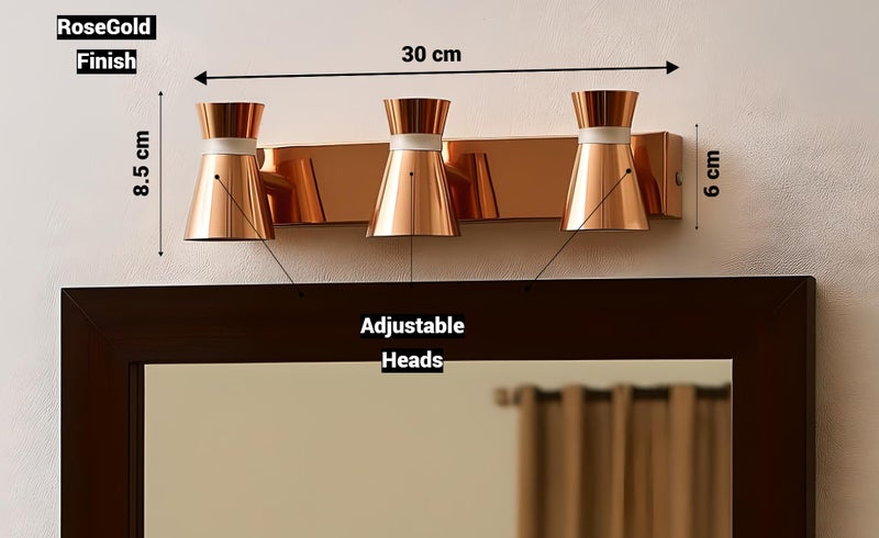 FILLISKA® 3 in 1 Double Wall spot/Picture/Display/Mirror Light with Adjustable Head and Colour Changing Function (3 Way RoseGold-397) - Image 4
