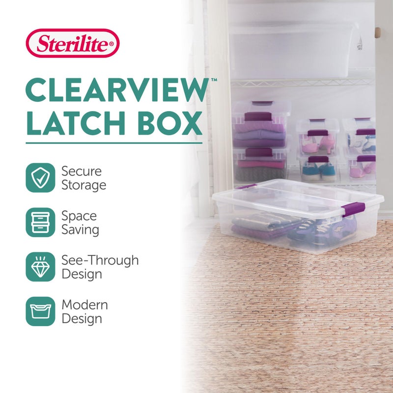 Sterilite 6-Pack 32 Quart ClearView Latch Box, Stackable Organizer Bins with Latching Lids - Clear Plastic Organization Containers for Closet, Bedroom, Shelving Units and Everyday Home Storage - Image 2