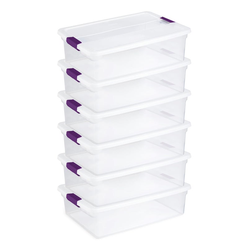 Sterilite 6-Pack 32 Quart ClearView Latch Box, Stackable Organizer Bins with Latching Lids - Clear Plastic Organization Containers for Closet, Bedroom, Shelving Units and Everyday Home Storage - Image 1