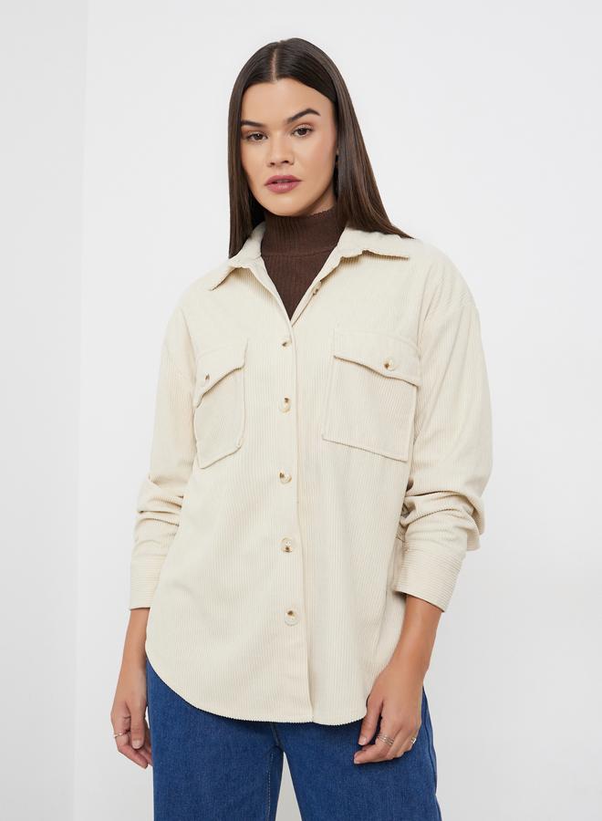ستايلي قميص كوردروي واسع بجيوب بغطاء - Image 3