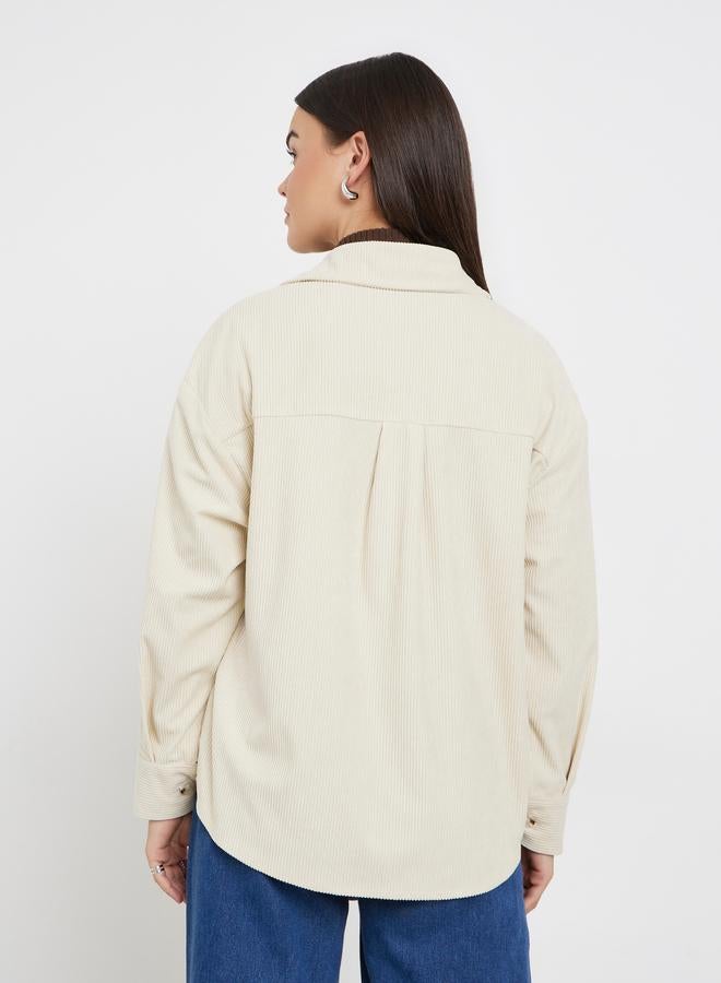 ستايلي قميص كوردروي واسع بجيوب بغطاء - Image 5