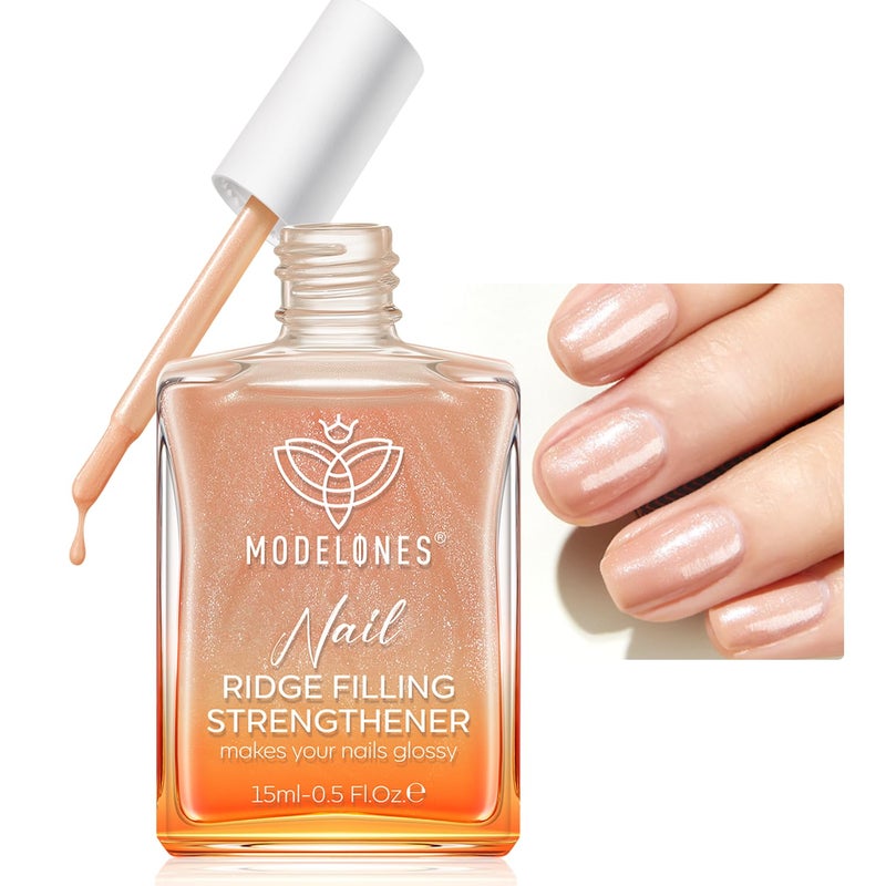 modelones Nail Strengthener and Growth Glitter Dark Brown Nail Polish Nail Repair for Damaged Nails Hardener Extra Strong and Growth Nail Care Gifts for Women Nail Ridge Filler 15ml - Image 1
