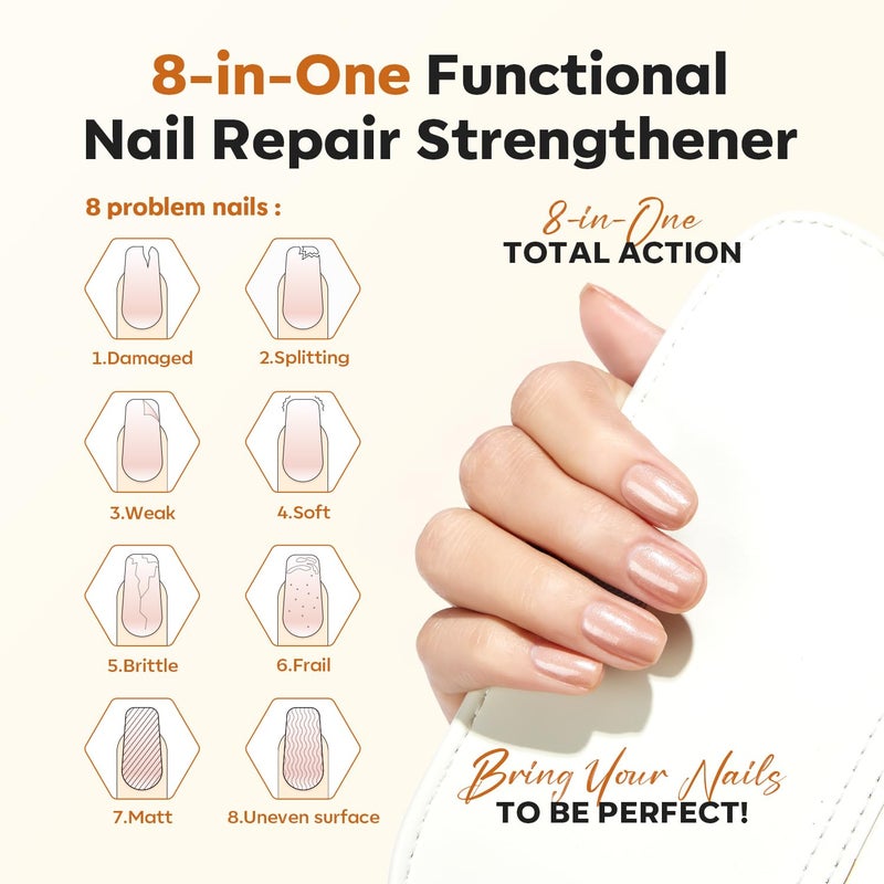 modelones Nail Strengthener and Growth Glitter Dark Brown Nail Polish Nail Repair for Damaged Nails Hardener Extra Strong and Growth Nail Care Gifts for Women Nail Ridge Filler 15ml - Image 2