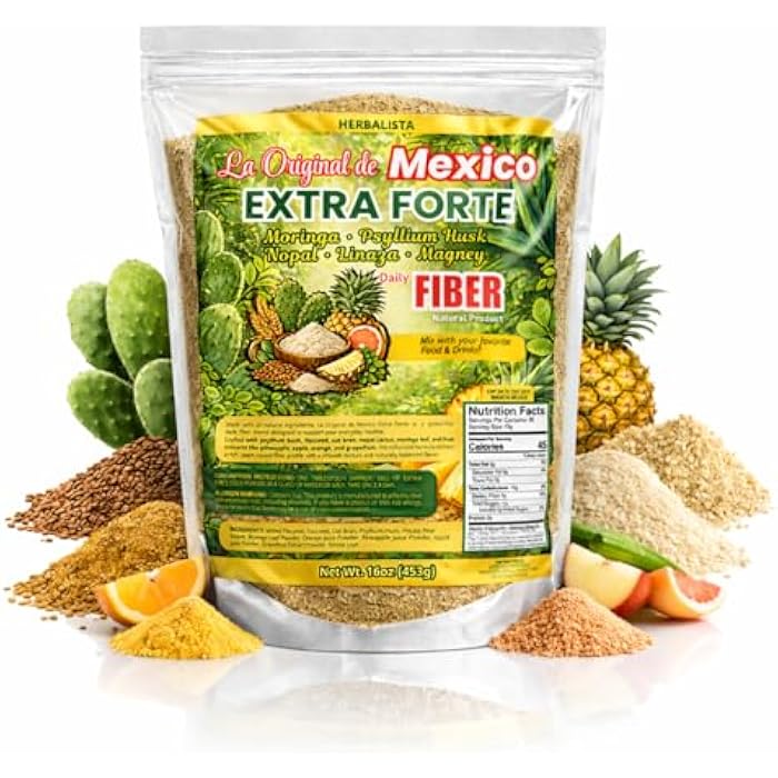 HERBALISTA هيربالستا لا أوريجينال دي مكسكو إكسترا فورت دايلي فايبر 16oz (454g)، مورينجا، بسيليوم هاسك، نوبال، فلانكسيد (لينازا) وأجاف بليند، مسحوق ألياف نباتية، سهل الخلط - Image 1