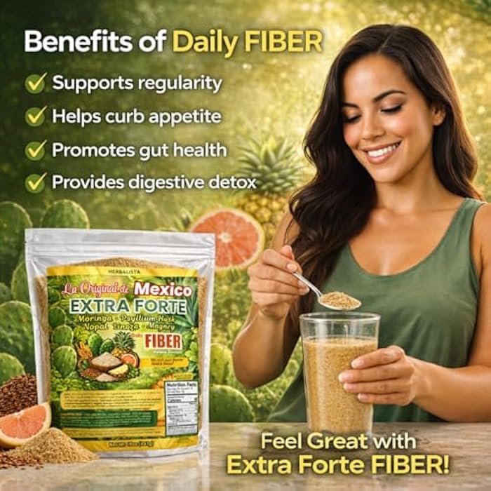 HERBALISTA هيربالستا لا أوريجينال دي مكسكو إكسترا فورت دايلي فايبر 16oz (454g)، مورينجا، بسيليوم هاسك، نوبال، فلانكسيد (لينازا) وأجاف بليند، مسحوق ألياف نباتية، سهل الخلط - Image 3
