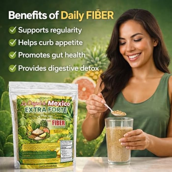 HERBALISTA هيربالستا لا أوريجينال دي مكسكو إكسترا فورت دايلي فايبر 16oz (454g)، مورينجا، بسيليوم هاسك، نوبال، فلانكسيد (لينازا) وأجاف بليند، مسحوق ألياف نباتية، سهل الخلط - Image 4