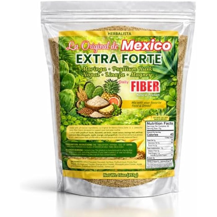 HERBALISTA هيربالستا لا أوريجينال دي مكسكو إكسترا فورت دايلي فايبر 16oz (454g)، مورينجا، بسيليوم هاسك، نوبال، فلانكسيد (لينازا) وأجاف بليند، مسحوق ألياف نباتية، سهل الخلط - Image 2
