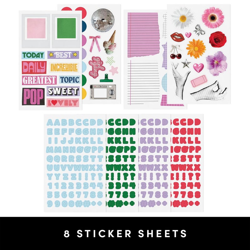 PAPERAGE Junk Journal & Scrapbook Kit, Hardcover Blank Journal Notebook, 20 Patterned Papers, 8 Sticker Sheets, 20 Die-Cut Shapes, 2 Washi Tapes & Tape Roller, Creative Journaling Supplies - Lavender - Image 4
