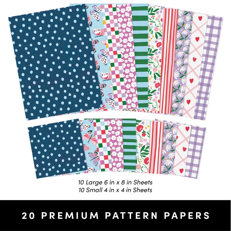 PAPERAGE Junk Journal & Scrapbook Kit, Hardcover Blank Journal Notebook, 20 Patterned Papers, 8 Sticker Sheets, 20 Die-Cut Shapes, 2 Washi Tapes & Tape Roller, Creative Journaling Supplies - Lavender - Image 5