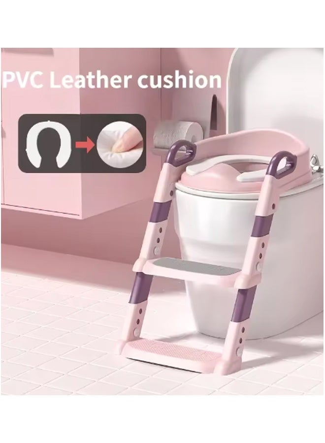 إيهوم مقعد تدريب على استخدام المرحاض، مقعد تدريب على استخدام المرحاض 2 في 1 مطور للأطفال الصغار، مقعد مرحاض للأطفال الصغار للبنين والبنات مع قضيب دعم، وسادة مانعة للانزلاق ومقعد صغير (وردي) - Image 1