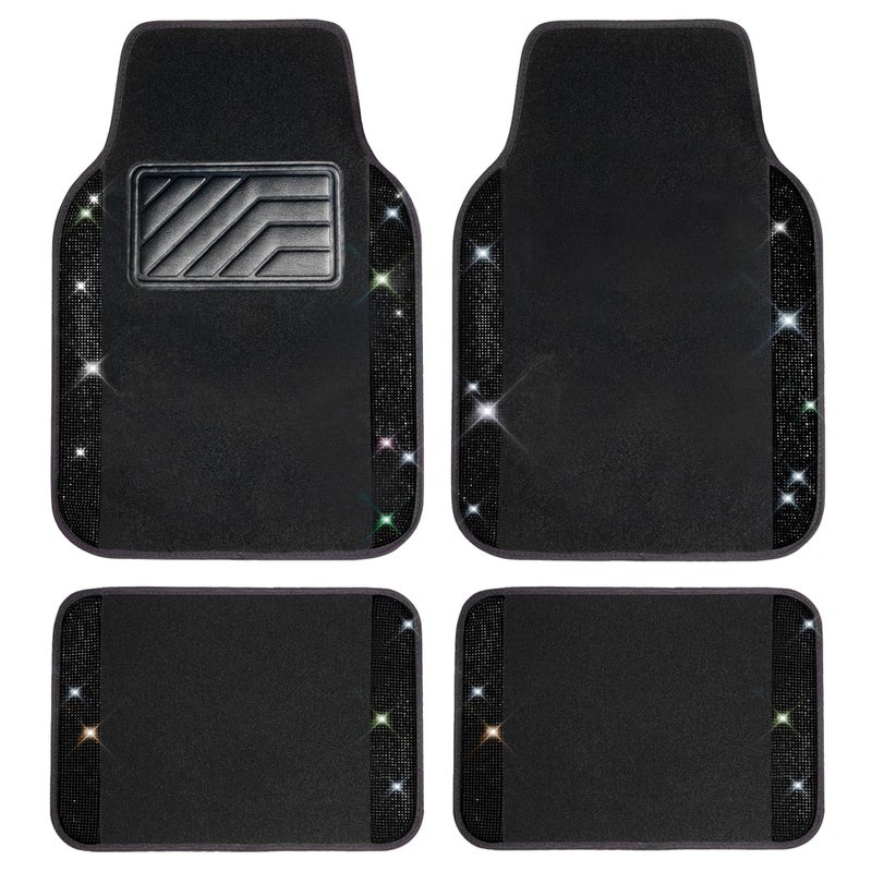 CAR PASS Bling Diamond Car Floor Mats Sparkling Crystal Shining Glitter Rhinestone Carpet AntiSlip PVC Heel Pad Waterproof Universal for Automotive SUVSedanVan4pcs Girl Women Men Black Diamond
