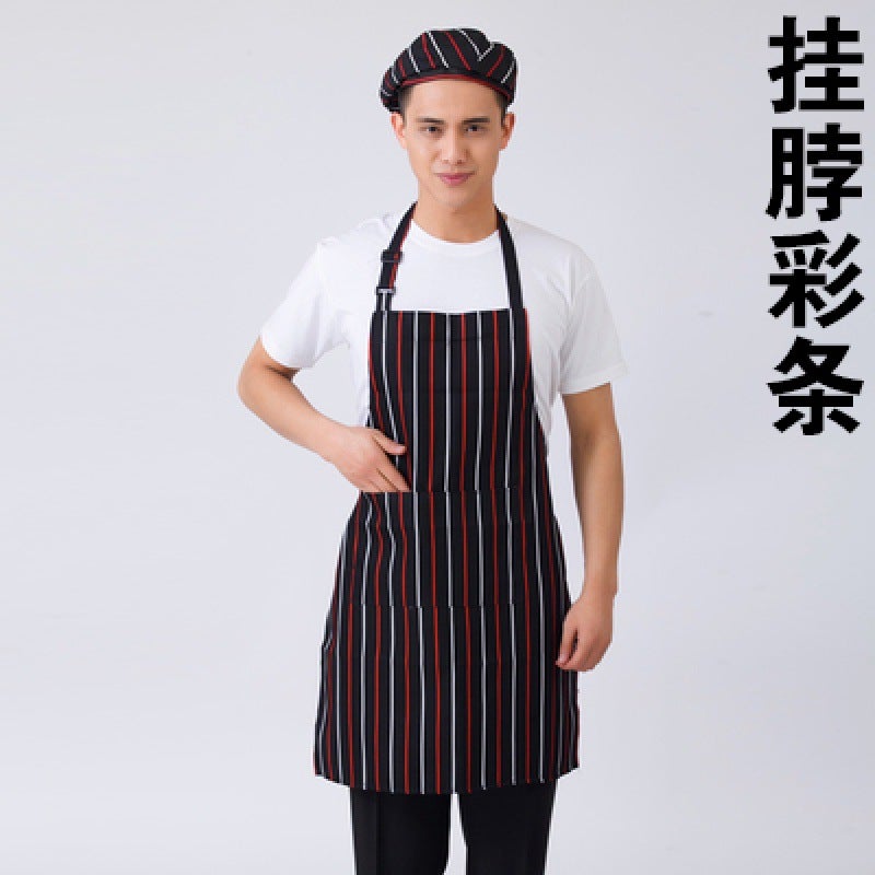 Restaurant Chef Apron mens half-body waterproof oil-proof Hotel Hotel kitchen special long halter short waist women Halter color stripes