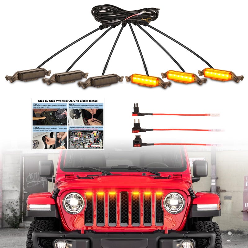Led Grill Lights fit for 2019 2020 2021 2022 2023 Jeep Wrangler JL JLU Rubicon Sahara Sport Front Grille Grills Light Front Headlights Wrangler JL Jlu 20182023 Amber Accessories JL Amber LED 6PCS