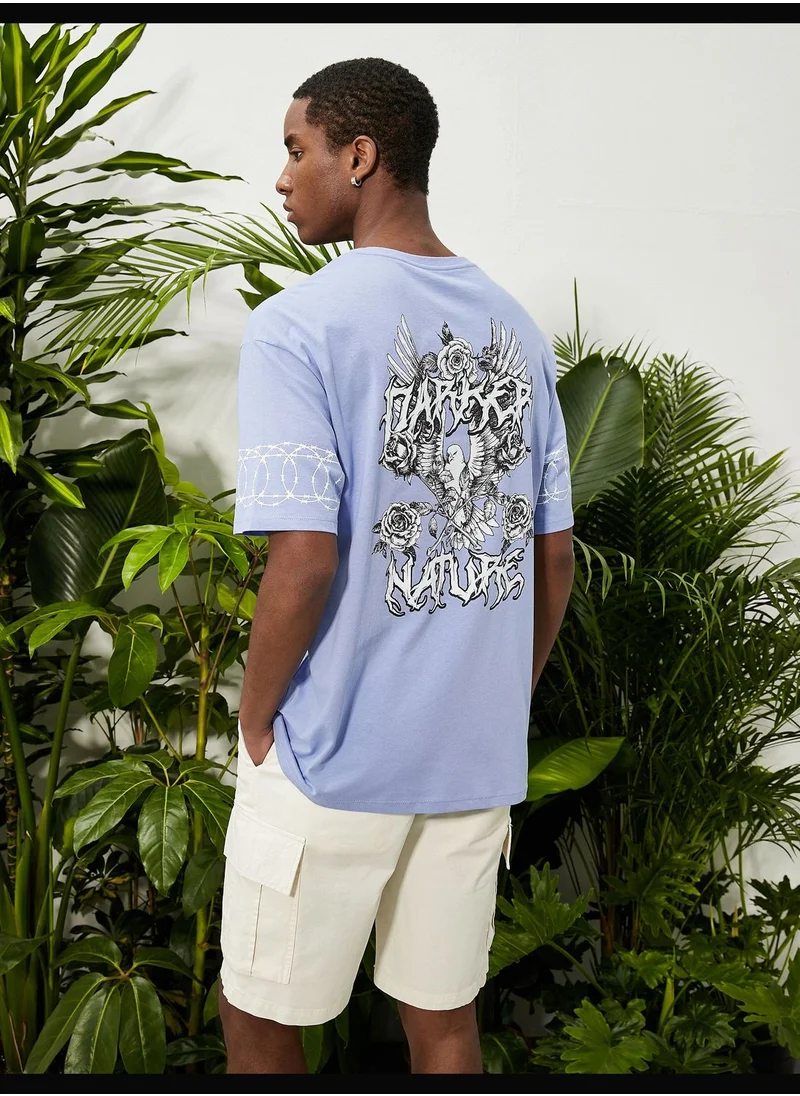 كوتون Basic Oversized T-Shirt Crew Neck Printed Short Sleeve