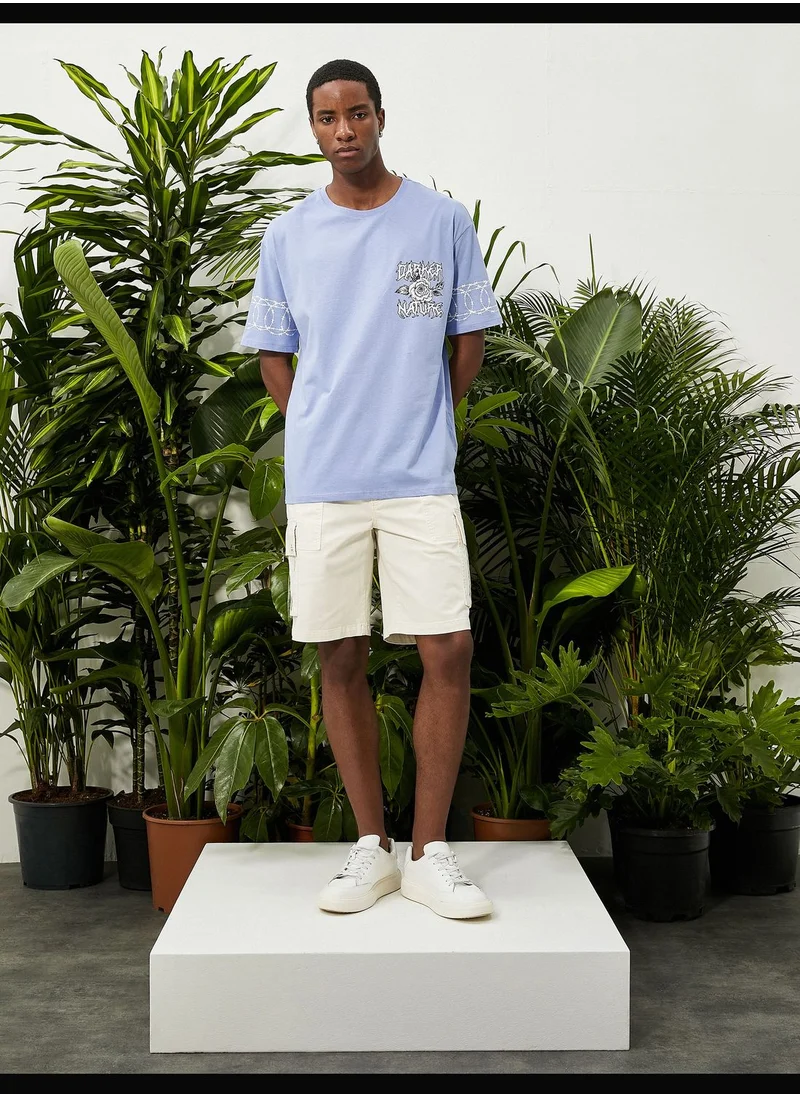 كوتون Basic Oversized T-Shirt Crew Neck Printed Short Sleeve