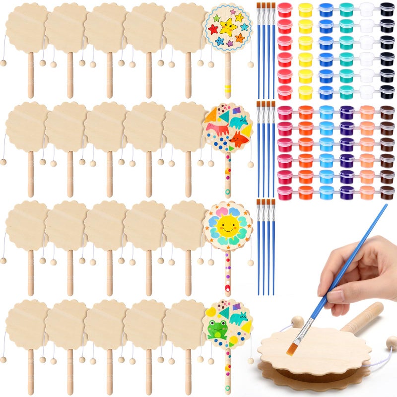 Arrowbash 24 Pcs DIY Rattle Set Unfinished Blank Wooden Rattle 63 x 335 Inch Hand Drum Craft Kit Suitable for Art Painting Education Social Emotional and Sensitivity - Image 3