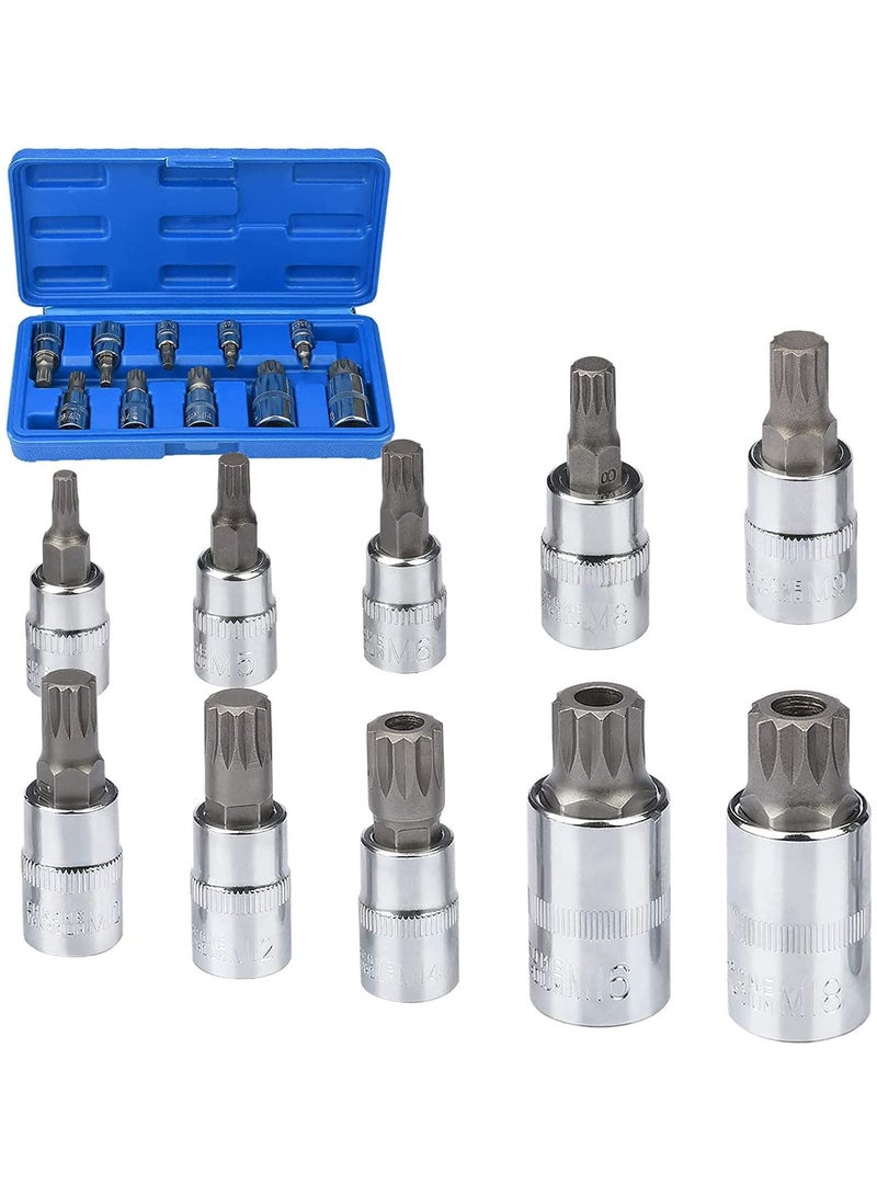 KASTWAVE Spline Socket Bit Set 10pcs Square Triple Silver M4 - M18 - Image 1