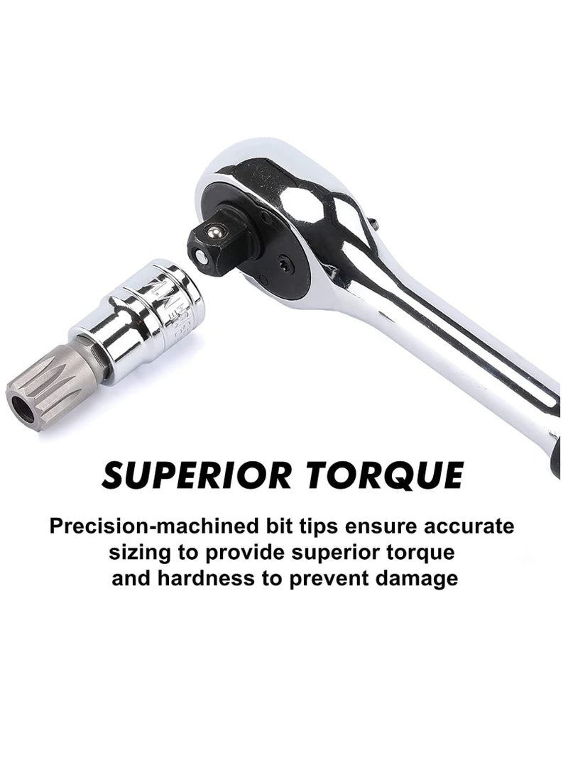 KASTWAVE Spline Socket Bit Set 10pcs Square Triple Silver M4 - M18 - Image 3