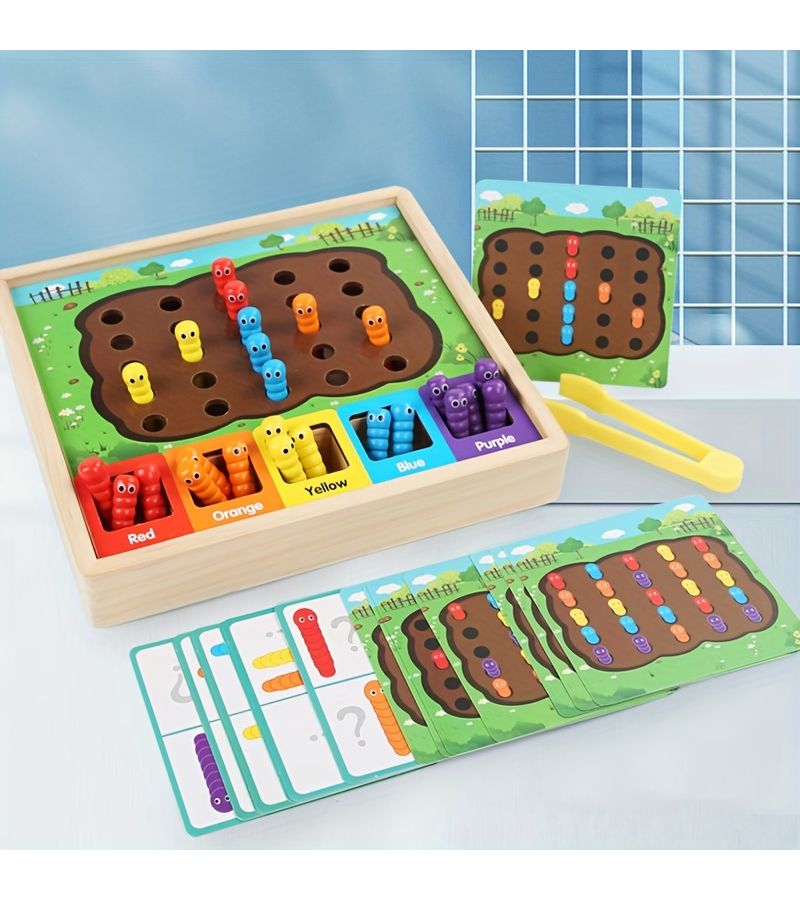 Childrens Color Classification Grabber Caterpillar Catching Clip Toy Fine Motor Skills Training Sturdy Wooden Learning Game Indoor Outdoor Play Classroom - Image 3