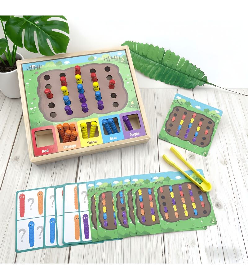 Childrens Color Classification Grabber Caterpillar Catching Clip Toy Fine Motor Skills Training Sturdy Wooden Learning Game Indoor Outdoor Play Classroom - Image 2
