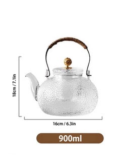 LOOPITYS 900 ml glass teapot, glass teapot with strainer insert, anti-scald handle and teapot with glass lid, hammered jet pot, teapots for loose tea, for stove, electric hob  - Image 3