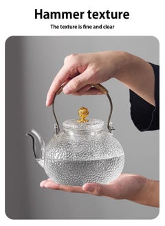 LOOPITYS 900 ml glass teapot, glass teapot with strainer insert, anti-scald handle and teapot with glass lid, hammered jet pot, teapots for loose tea, for stove, electric hob  - Image 4