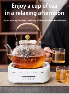 LOOPITYS 900 ml glass teapot, glass teapot with strainer insert, anti-scald handle and teapot with glass lid, hammered jet pot, teapots for loose tea, for stove, electric hob  - Image 5